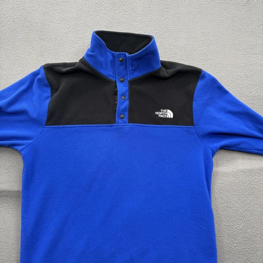 The North Face Pullover Mens Small Blue Black Long Sleeve Snap Fleece Hiking Top